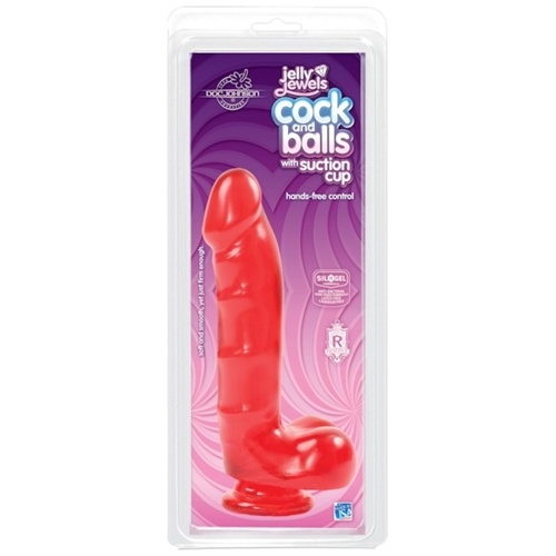 Jelly Jewels - Cock and Balls With Suction Cup - Red
