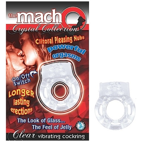 The Macho Crystal Collection Vibrating Cock Ring- Clear