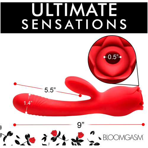 Blooming Bunny Sucking and Thrusting Silicone Rabbit Vibrator - Red