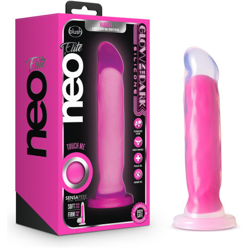 Neo Elite Glow in the Dark - Marquee - 8 Inch Silicone Dual Density Dildo - Neon Pink