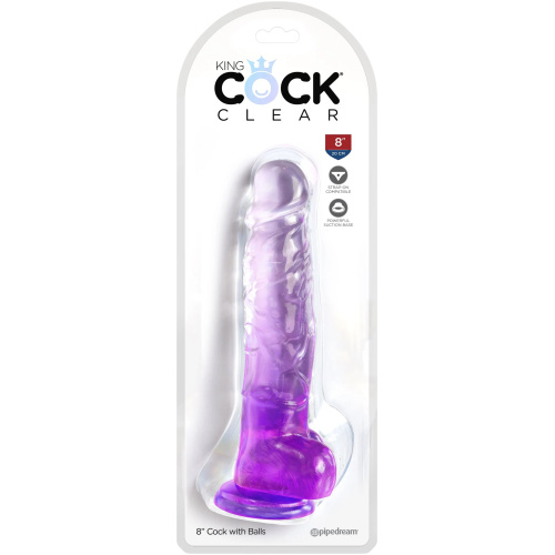 King Cock Clear 8 Inch With Balls - Purple