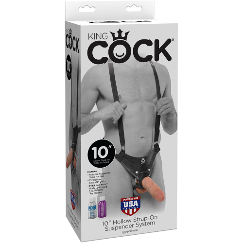 King Cock 10 Inch Hollow Strap-on Suspender System - Flesh