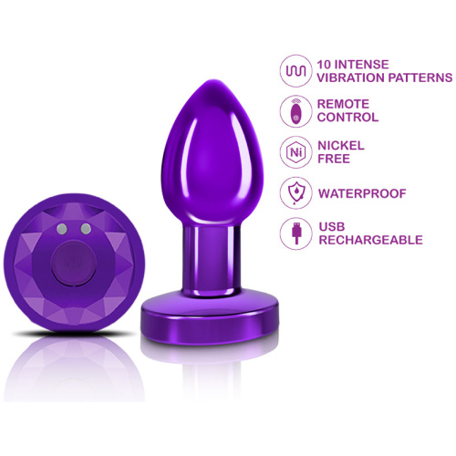 Cheeky Charms - Rechargeable Vibrating Metal Butt Plug With Remote Control - Purple - Small
