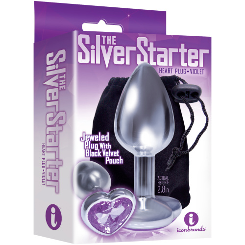 The 9's the Silver Starter Heart Bejeweled Stainless Steel Plug - Violet