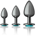 Cheeky Charms - Metal Butt Plug Gunmetal - Round - Teal -  Anal Trainer Kit