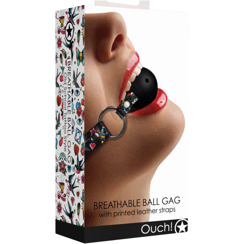 Breatheable Ball Gag - Old School Tattoo Style -  Black