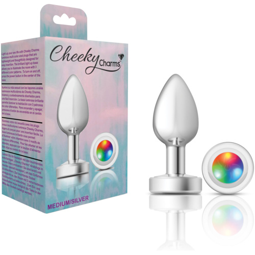 Cheeky Charms-Silver Metal Butt Plug- Light Up-Medium
