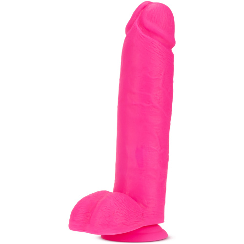 Neo Elite - 10 Inch Silicone Dual Density Cock  With Balls - Neon Pink