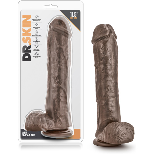 Dr. Skin Mr. Savage 11.5 Inch Dildo With Suction Cup - Chocolate