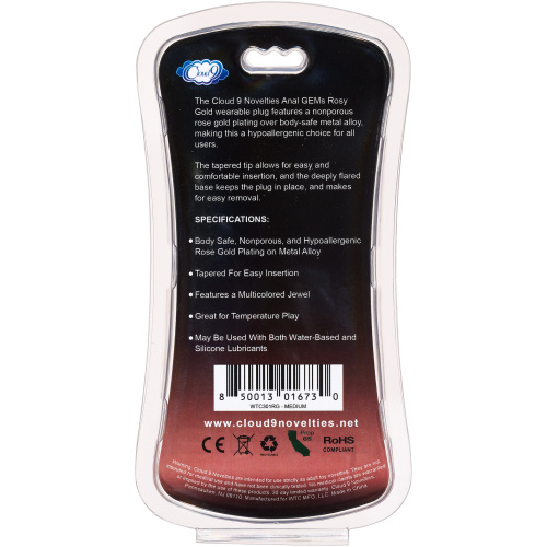 Cloud 9 Novelties Gems Rosy Gold Anal Plug - Medium