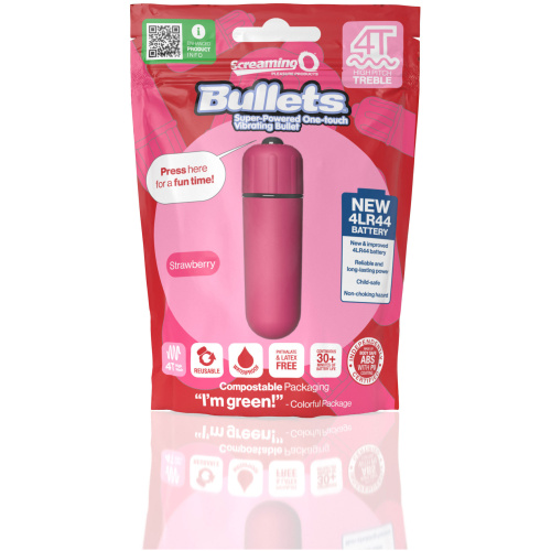 Screaming O 4t - Bullet - Super Powered One Touch Vibrating Bullet - Strawberry