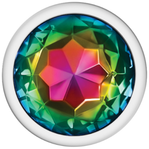 Cheeky Charms-Silver Metal Butt Plug- Round-Rainbow-Large