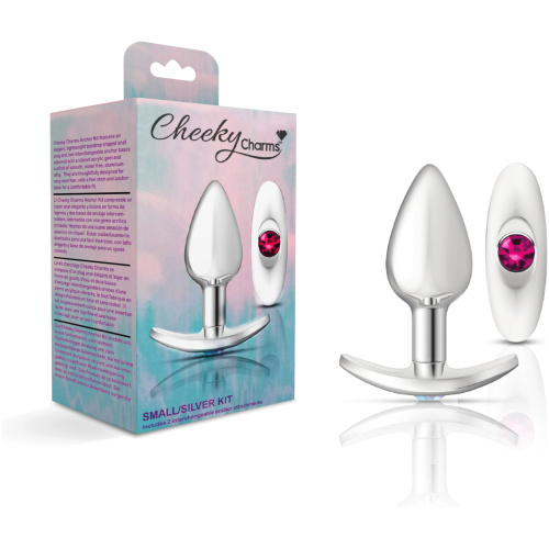 Cheeky Charms-Silver Metal Butt Plug Kit -Clear/bright Pink