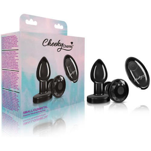 Cheeky Charms - Rechargeable Vibrating Metal Butt Plug With Remote Control - Gunmetal - Small