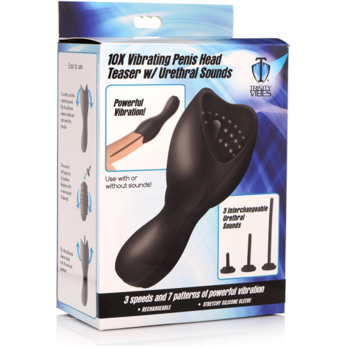 10x Vibrating Penis Head Teaser With Urethral Sounds - Black