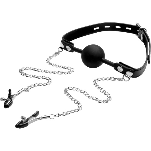 Silicone Ball Gag W/nipple Clamps