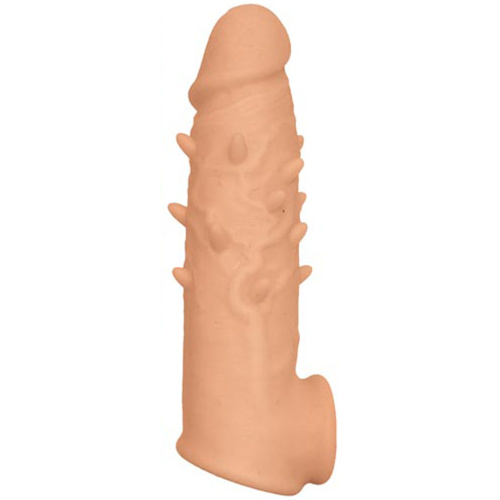 Natural Realskin Spiked Vibrating Penis Xtender - White