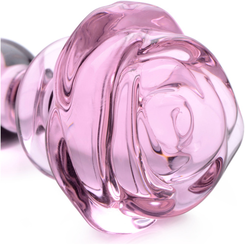 Pink Rose Glass Anal Plug - Small