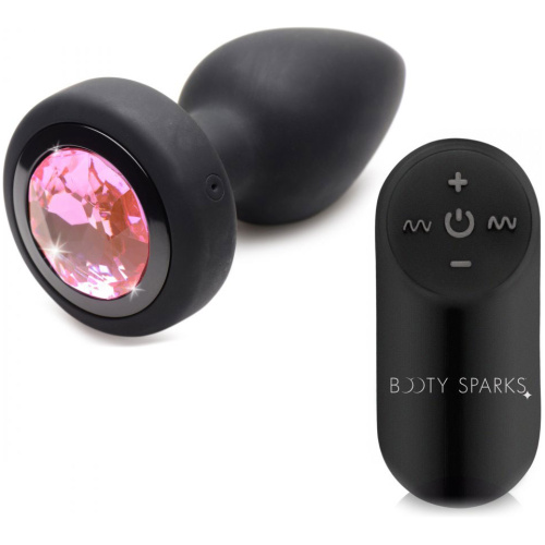 28x Silicone Vibrating Pink Gem Anal Plug With Remote - Small