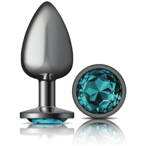 Cheeky Charms-Gunmetal Metal Butt Plug- Round-Teal-Large