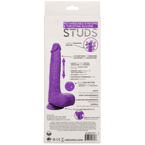 Rechargeable Gyrating and Thrusting Silicone Studs - Purple