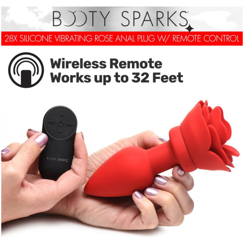28x Silicone Vibrating Rose Anal Plug With Remote - Medium