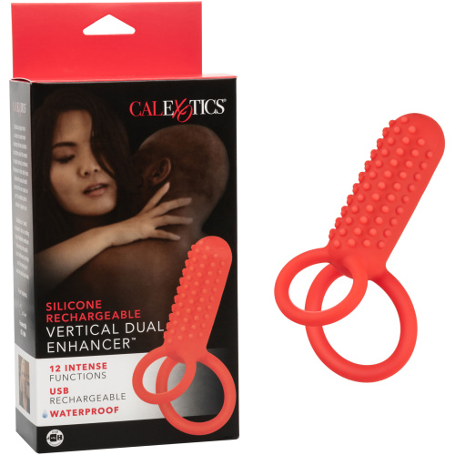 Silicone Rechargeable Vertical Dual Enhancer - Red