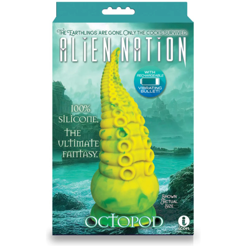 Alien Nation Octopod Silicone Rechargeable Vibrating Creature Dildo - Yellow and Green