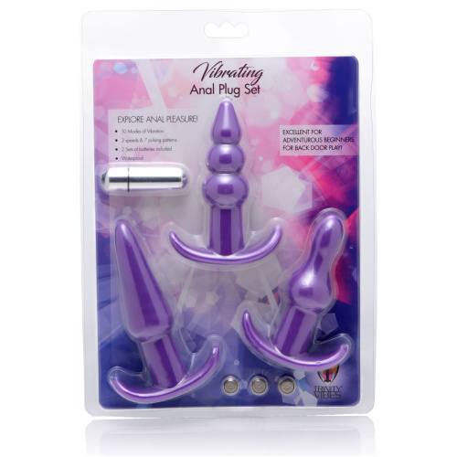 4 Pc Vibrating Anal Plug Set - Purple