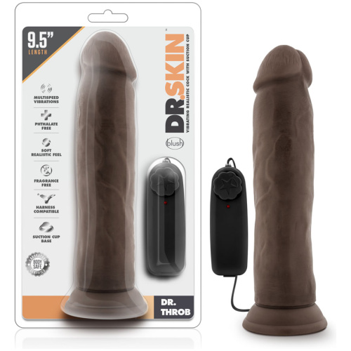 Dr. Skin - Dr. Throb - 9.5 Inch Vibrating Realistic Cock With Suction Cup - Chocolate