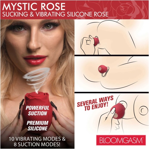 Mystic Rose Sucking and Vibrating Silicone Rose - Red