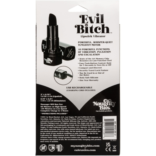 Naughty Bits Evil Bitch Lipstick Vibrator - Black