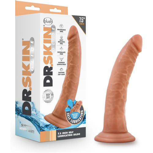Dr. Skin Glide 7.5 Inch Self Lubricating Dildo - Mocha -