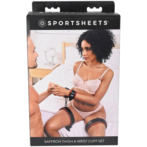 Saffron Thigh and Wrist Cuff Set - Black/red