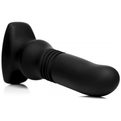 Thunder Plugs Silicone Vibrating and Thrusting Plug - Black