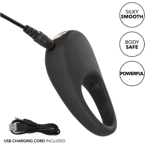 Silicone Rechargeable Pleasure Ring - Black - Black