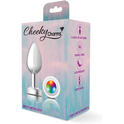 Cheeky Charms-Silver Metal Butt Plug- Light Up-Medium