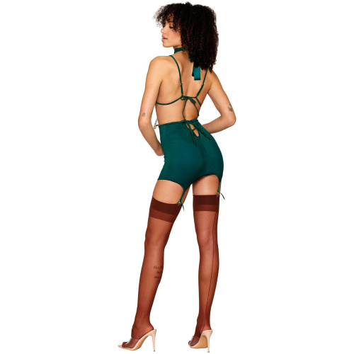 Garter Skirt With Bra a G-String and Collar - One  Size - Peacock