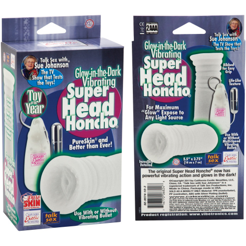 Sue Johanson Glow-in-the-Dark Vibrating Super Head Honcho - White