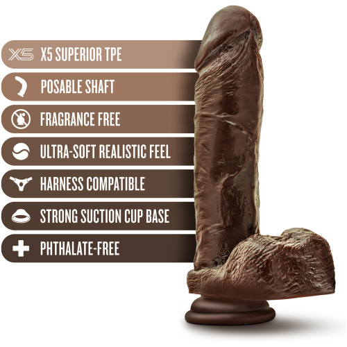 Dr. Skin Plus - 9 Inch Thick Posable Dildo With Balls - Chocolate