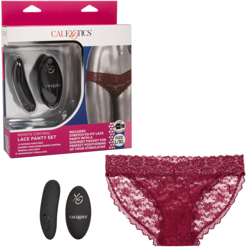 Remote Control Lace Panty Set - L/ XL - Burgundy