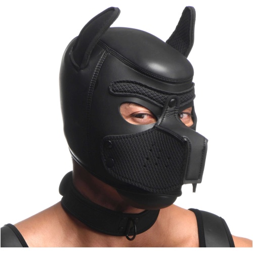 Full Pup Arsenal Set Neoprene Puppy Hood, Chest Harness, Collar With Leash and Arm Band - Black