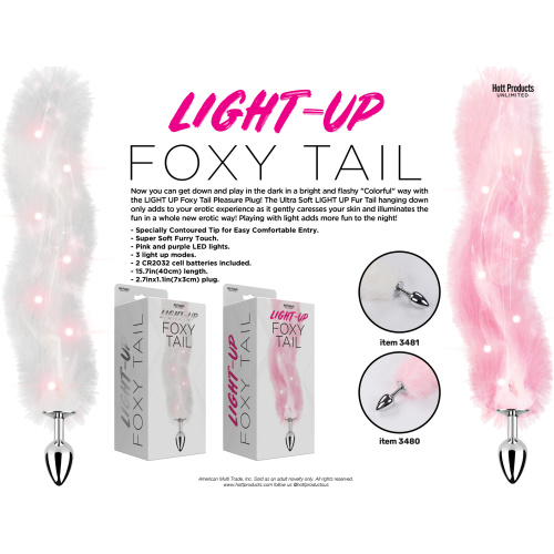 Foxy Tail - Light Up Faux Fur Butt Plug - White Plug - White