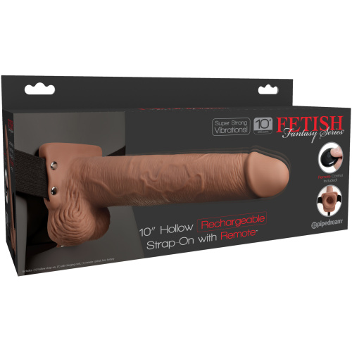 Fetish Fantasy Series 10 Inch Hollow Rechargeable Strap-on With Remote - Tan