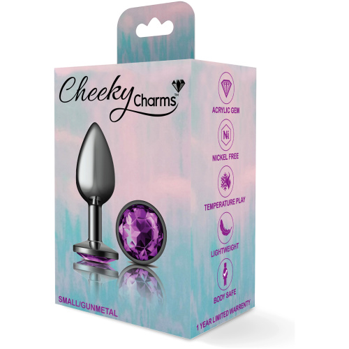 Cheeky Charms-Gunmetal Metal Butt Plug- Round-Deep Purple-Small