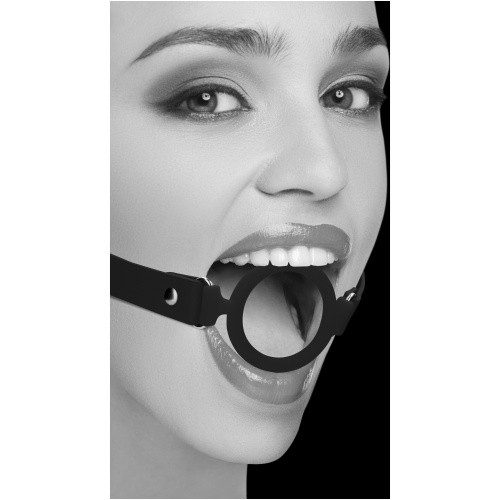 Silicone Ring Gag With Adjustable Bonded Leather  Staps - Black