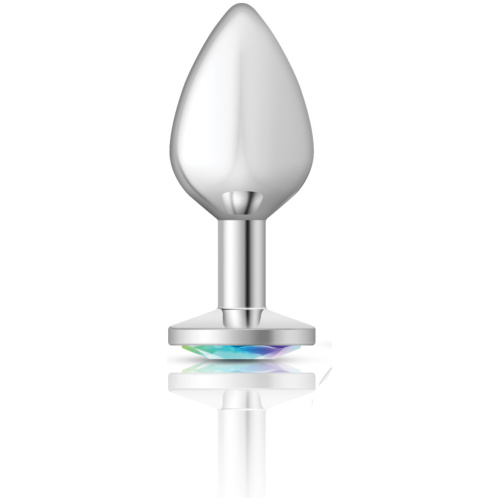 Cheeky Charms-Silver Metal Butt Plug- Round-Clear-Medium