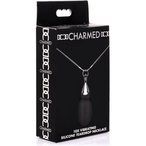 10x Vibrating Silicone Teardrop Necklace - Black