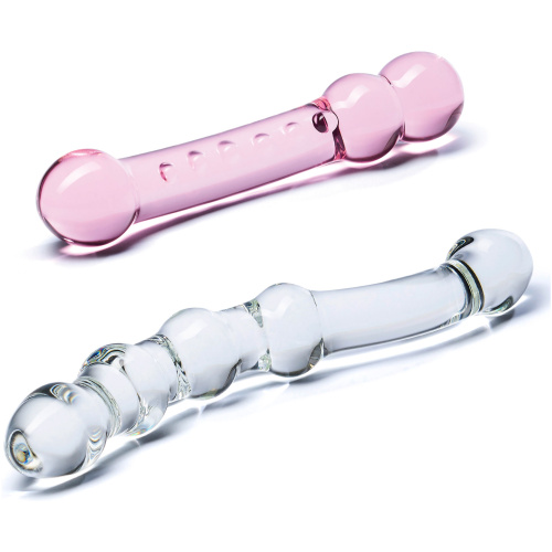 2 Pc Double Pleasure Glass Dildo Set - Pink/clear