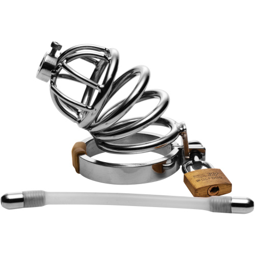 Stainless Steel Chastity Cage With Silicone  Urethral Plug